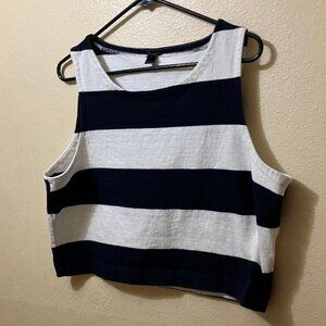 J. Crew Women's Navy/White Striped Cropped Boxy Nautical Tank Top Shirt Size XL